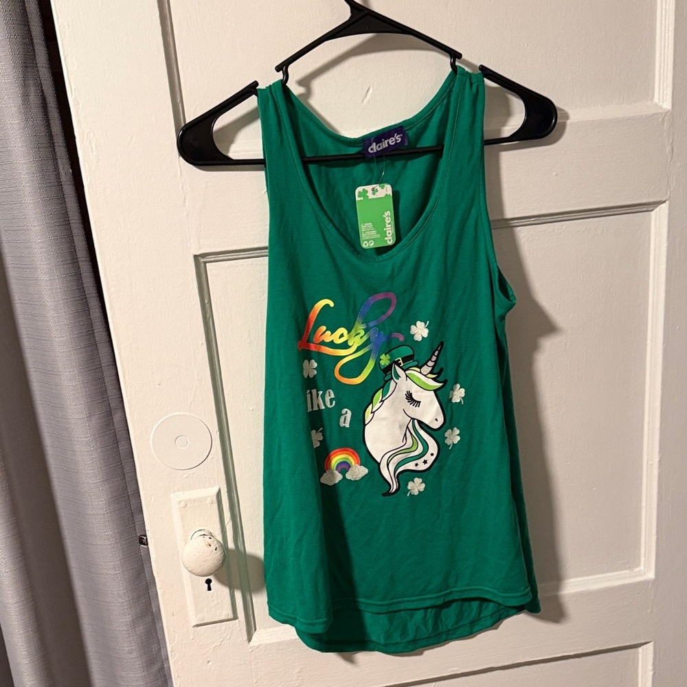 NWT Claire's Green Unicorn St Patrick’s Day Tank Top